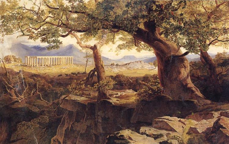 Lear, Edward The Temple of Bassae or Phigaleia,in Arcadia from the Oakwoods of Mount Cotylium.The Hills of Sparta,Ithome and Navarino in the Distance oil painting image